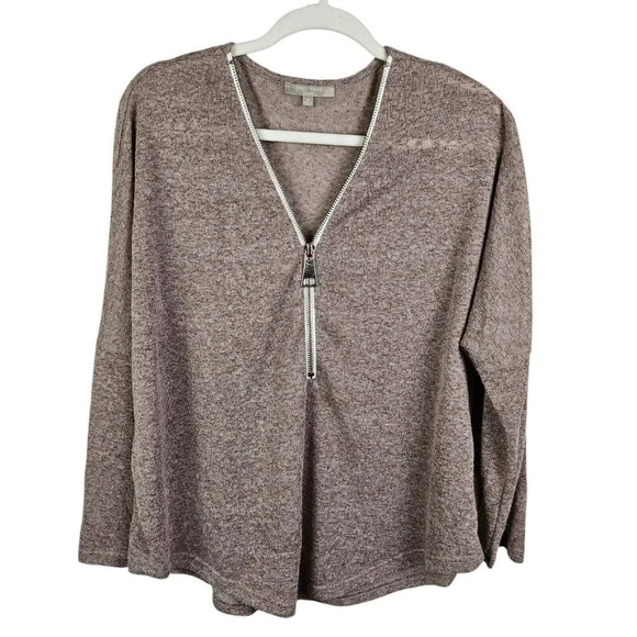 Joan Vass Heather Gray Oversized Knit Sweater 1/2 Zip Dolman Sleeves Size Medium - Picture 1 of 10